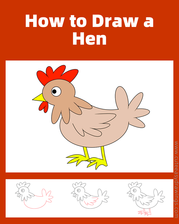 how to draw a hen - www.cuteeasydrawings.com