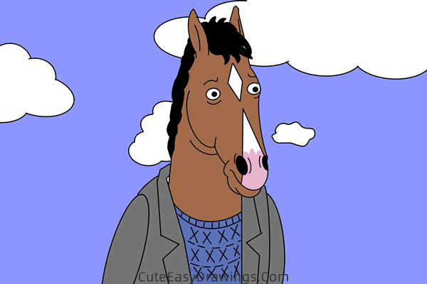 how to draw boJack horseman - www.cuteeasydrawings.com