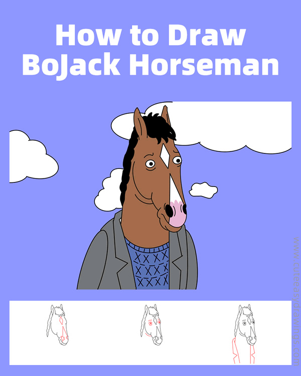 how to draw boJack horseman - www.cuteeasydrawings.com