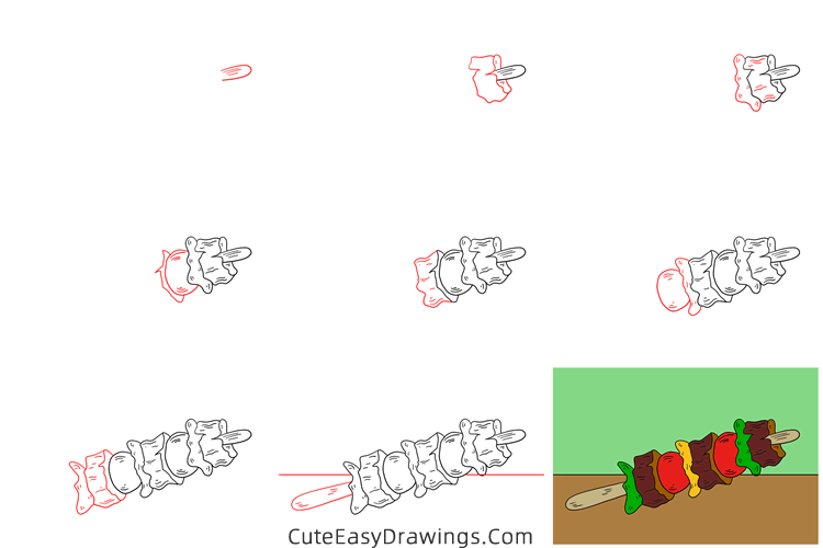 how to draw a kebab - www.cuteeasydrawings.com