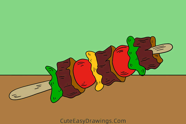 how to draw a kebab - www.cuteeasydrawings.com