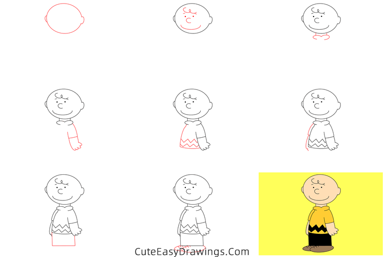 how to draw charlie brown - www.cuteeasydrawings.com