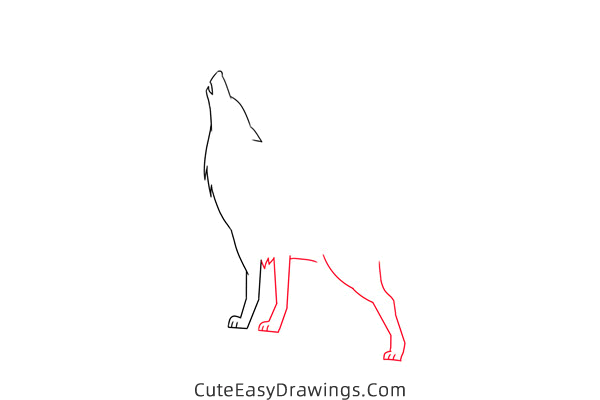 how to draw a wolf howling at the moon - www.cuteeasydrawings.com