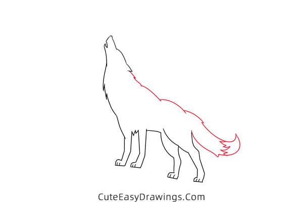 how to draw a wolf howling at the moon - www.cuteeasydrawings.com