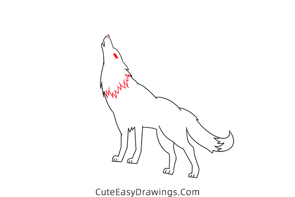 how to draw a wolf howling at the moon - www.cuteeasydrawings.com