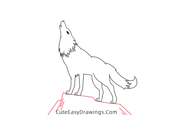 how to draw a wolf howling at the moon - www.cuteeasydrawings.com