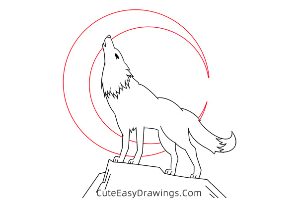 how to draw a wolf howling at the moon - www.cuteeasydrawings.com