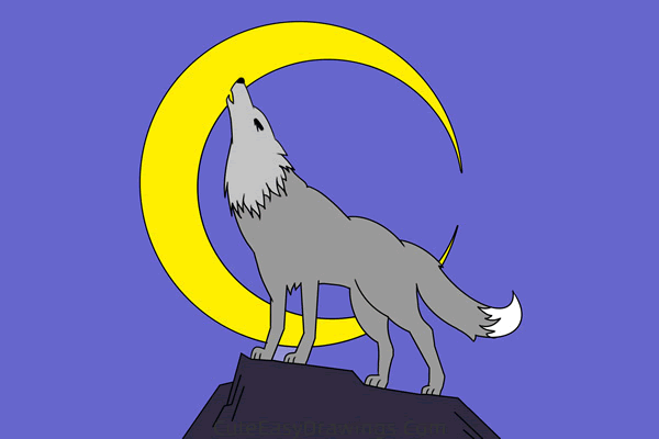 how to draw a wolf howling at the moon - www.cuteeasydrawings.com