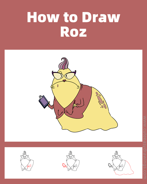 how to draw roz from monsters inc - www.cuteeasydrawings.com