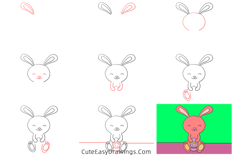 how to draw an easter bunny with an egg - www.cuteeasydrawings.com