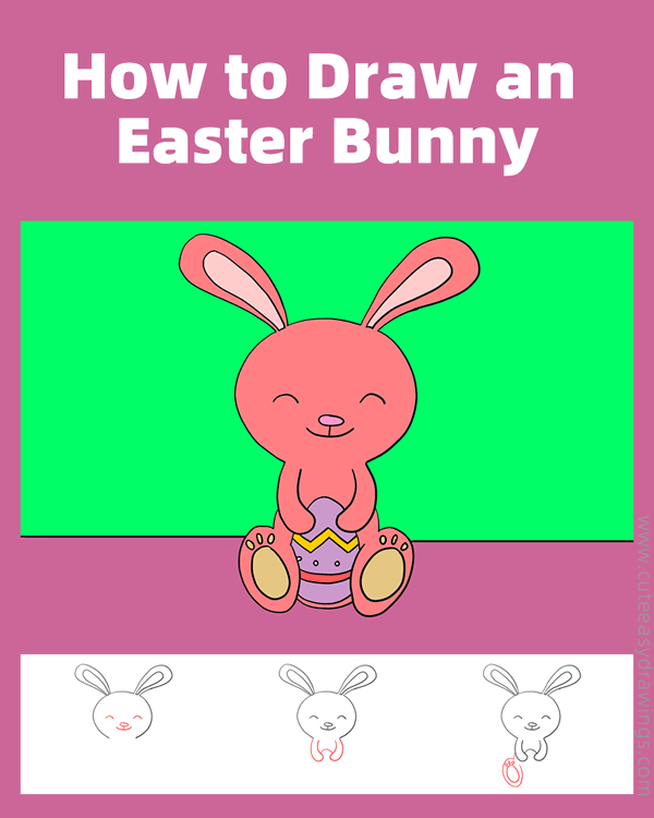 how to draw an easter bunny with an egg - www.cuteeasydrawings.com