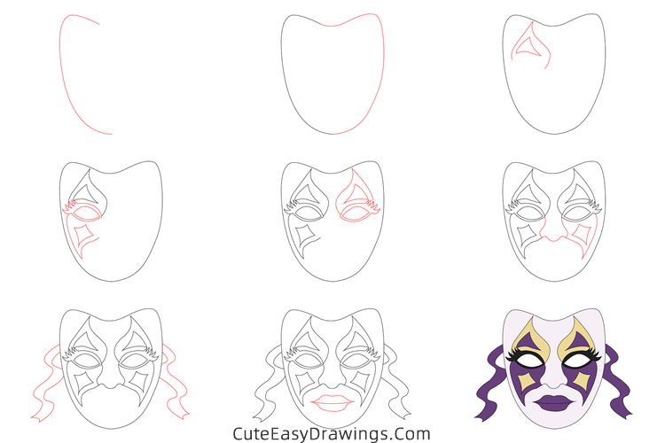 how to draw a brazilian carnival mask - www.cuteeasydrawings.com