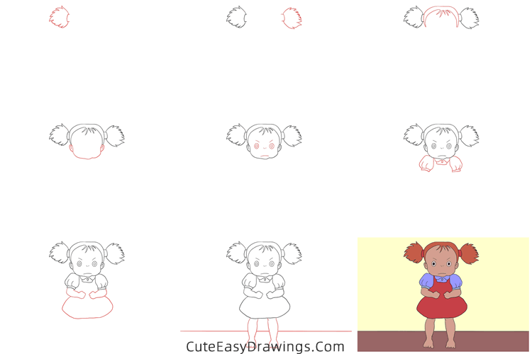 how to draw mei from my neighbor totoro - www.cuteeasydrawings.com