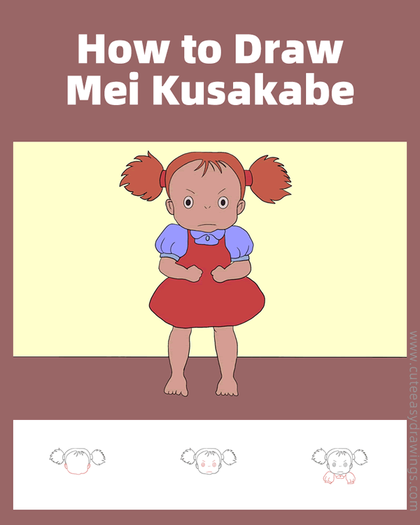 how to draw mei from my neighbor totoro - www.cuteeasydrawings.com