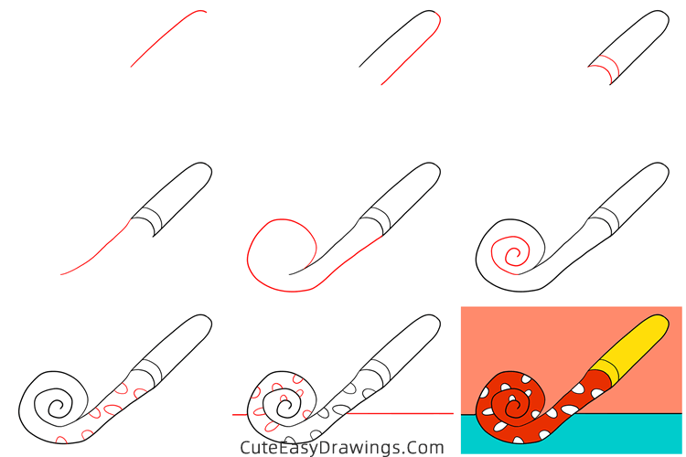 how to draw a blowing dragon whistle - www.cuteeasydrawings.com