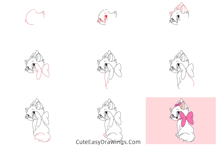 how to draw marie the cat - www.cuteeasydrawings.com