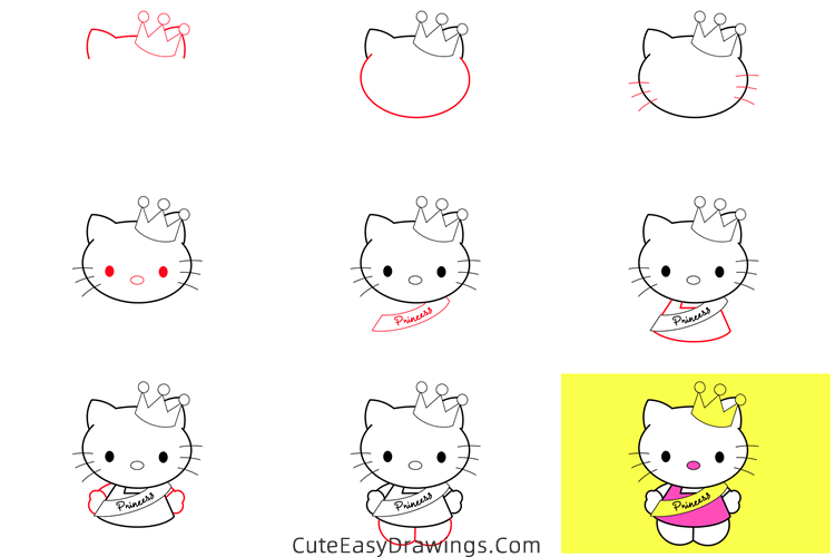 how to draw hello kitty with a crown - www.cuteeasydrawings.com