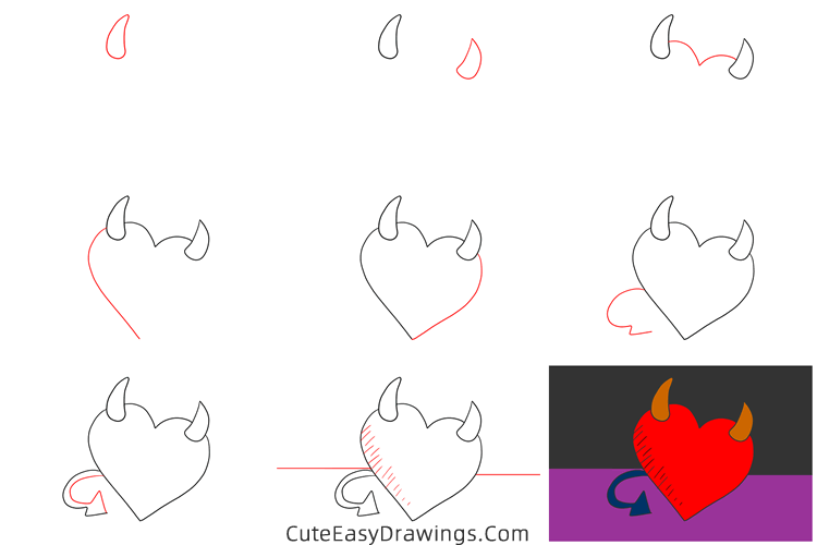 how to draw a devil heart - www.cuteeasydrawings.com