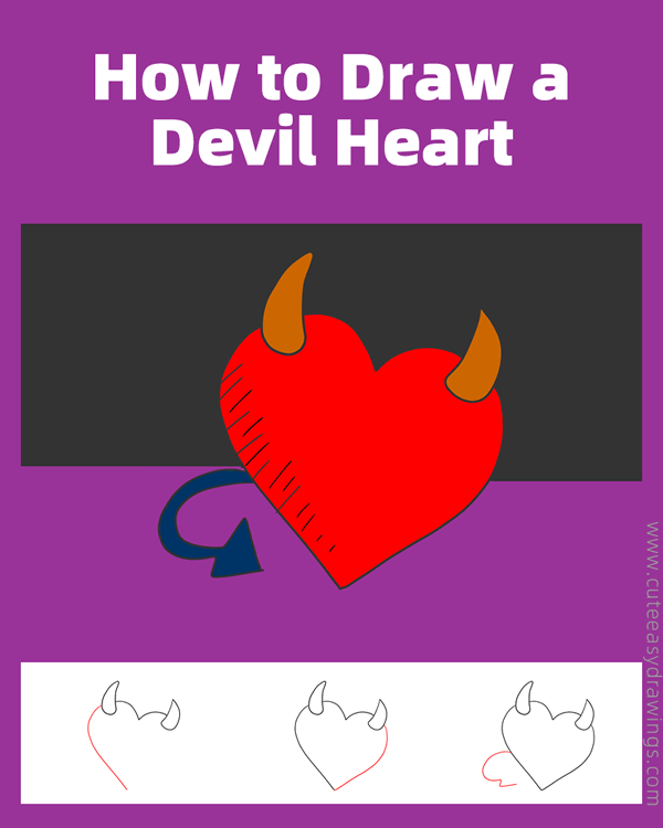 how to draw a devil heart - www.cuteeasydrawings.com