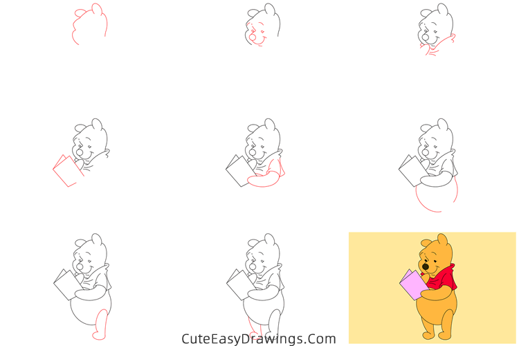 how to draw pooh bear - www.cuteeasydrawings.com