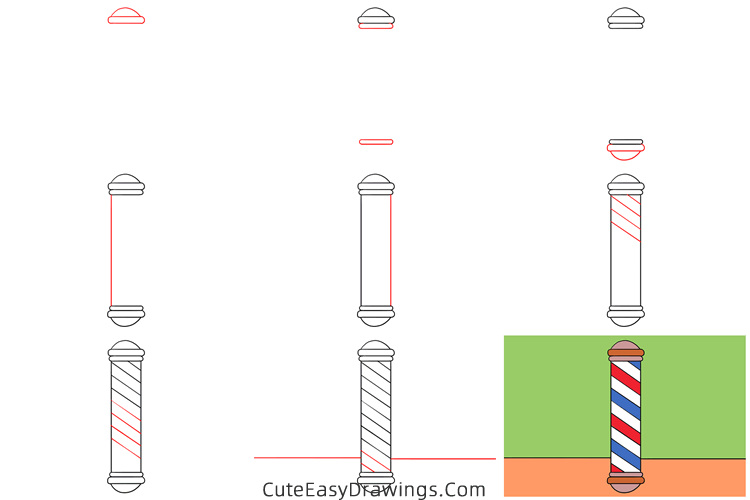 how to draw a barber pole - www.cuteeasydrawings.com