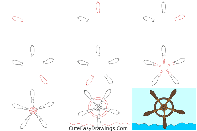 how to draw a ship steering wheel - www.cuteeasydrawings.com