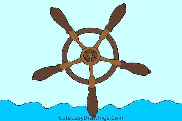 how to draw a ship steering wheel - www.cuteeasydrawings.com