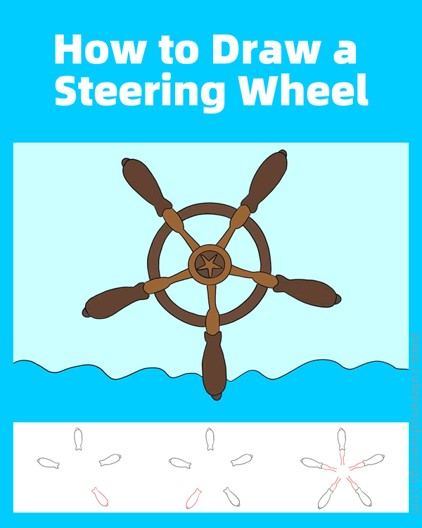 how to draw a ship steering wheel - www.cuteeasydrawings.com