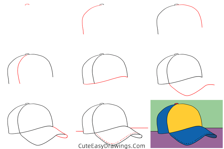 how to draw a cap - www.cuteeasydrawings.com