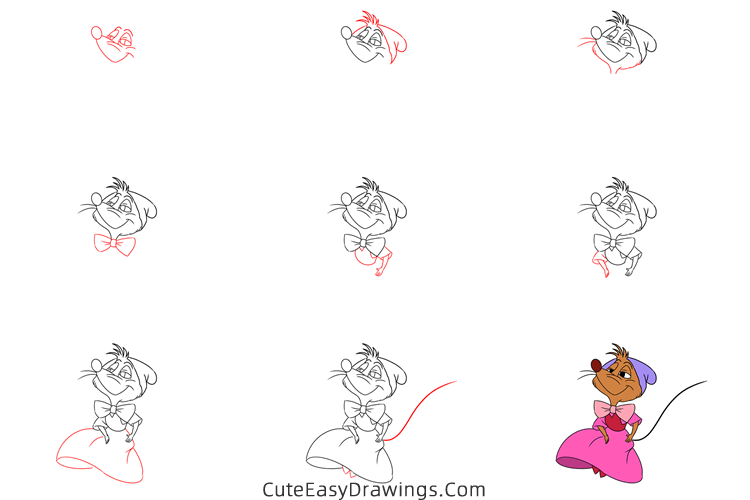 how to draw mary mouse from cinderella - www.cuteeasydrawings.com