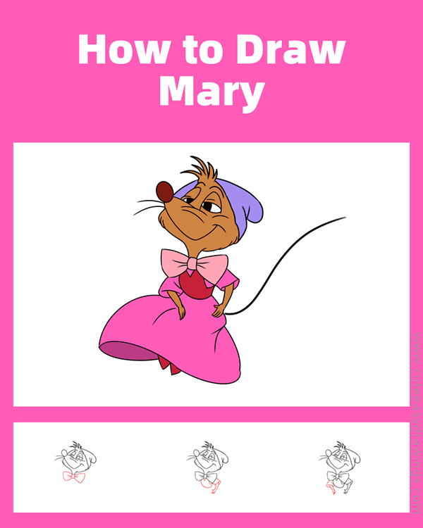 how to draw mary mouse from cinderella - www.cuteeasydrawings.com