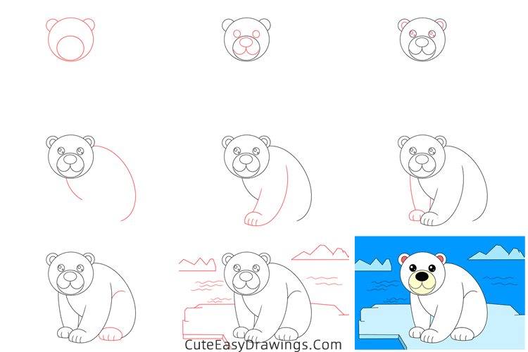 how to draw a polar bear - www.cuteeasydrawings.com