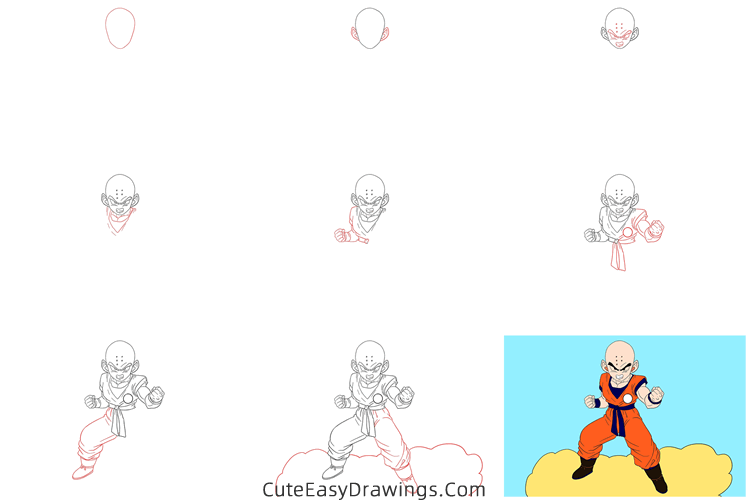 how to draw krillin from dragon ball - www.cuteeasydrawings.com