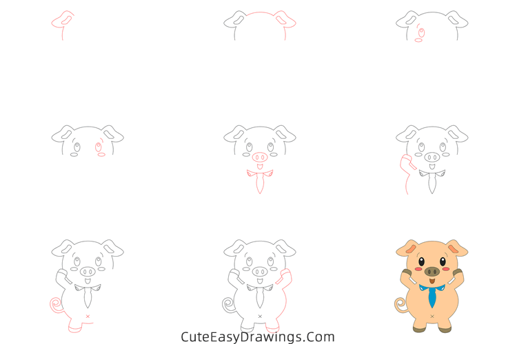 how to draw a piggy - www.cuteeasydrawings.com