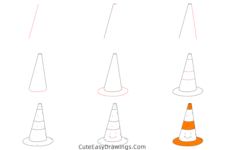 how to draw a traffic cone - www.cuteeasydrawings.com