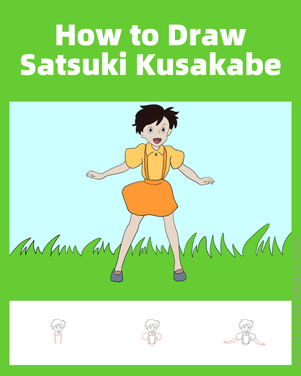 how to draw satsuki kusakabe from my neighbor totoro - www.cuteeasydrawings.com