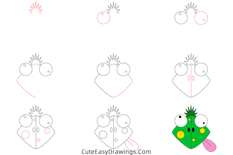 how to draw a chameleon head - www.cuteeasydrawings.com