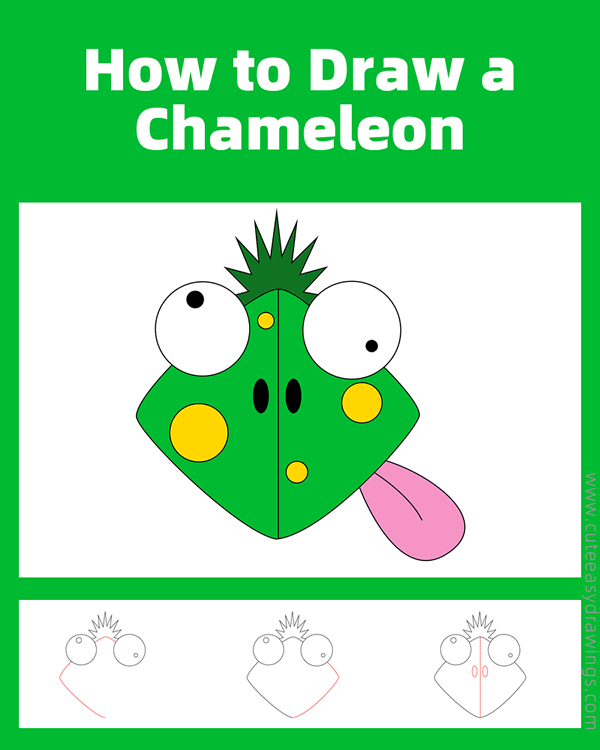 how to draw a chameleon head - www.cuteeasydrawings.com