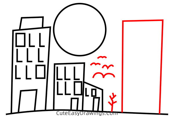 how to draw a tall building - www.cuteeasydrawings.com