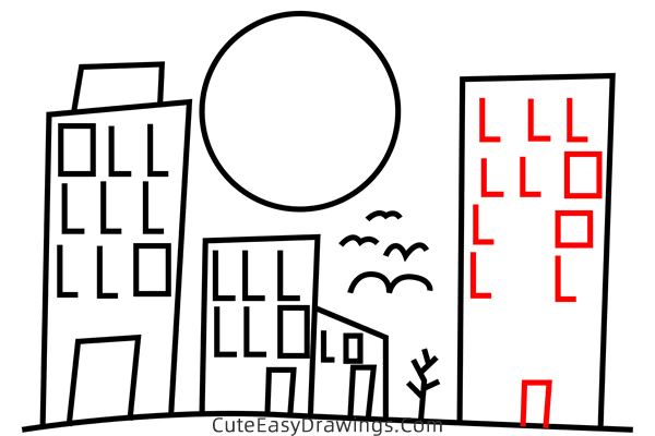 how to draw a tall building - www.cuteeasydrawings.com