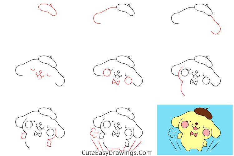 how to draw pompompurin from hello kitty - www.cuteeasydrawings.com