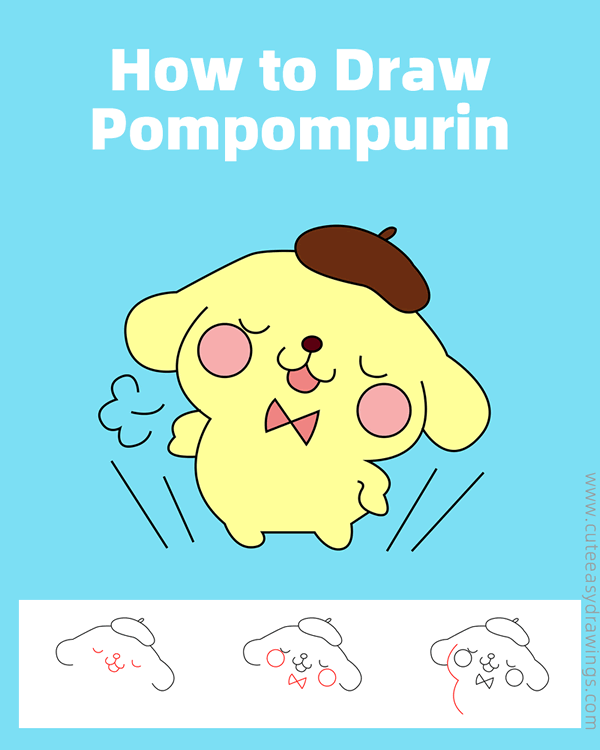 how to draw pompompurin from hello kitty - www.cuteeasydrawings.com