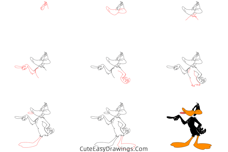 how to draw daffy duck - www.cuteeasydrawings.com