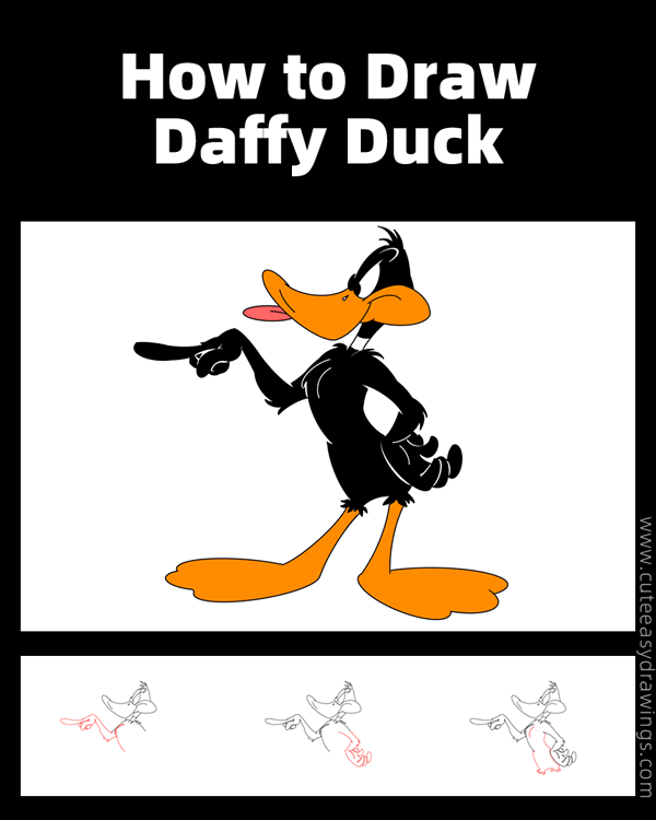 how to draw daffy duck - www.cuteeasydrawings.com