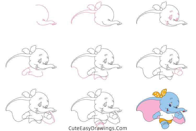 how to draw dumbo - www.cuteeasydrawings.com