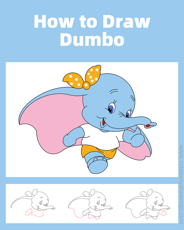 how to draw dumbo - www.cuteeasydrawings.com