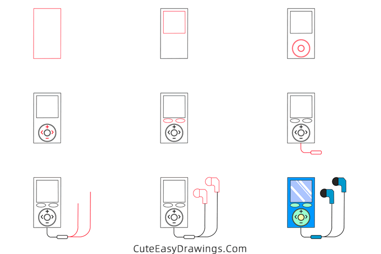 how to draw a music player - www.cuteeasydrawings.com