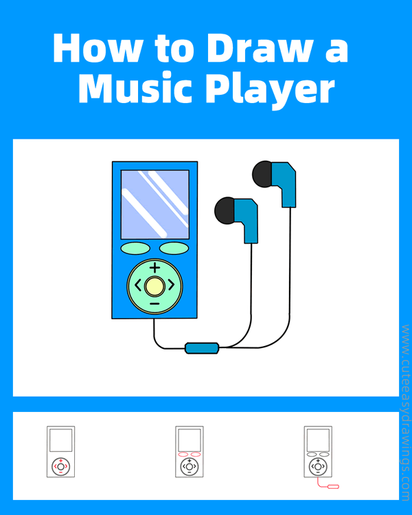 how to draw a music player - www.cuteeasydrawings.com