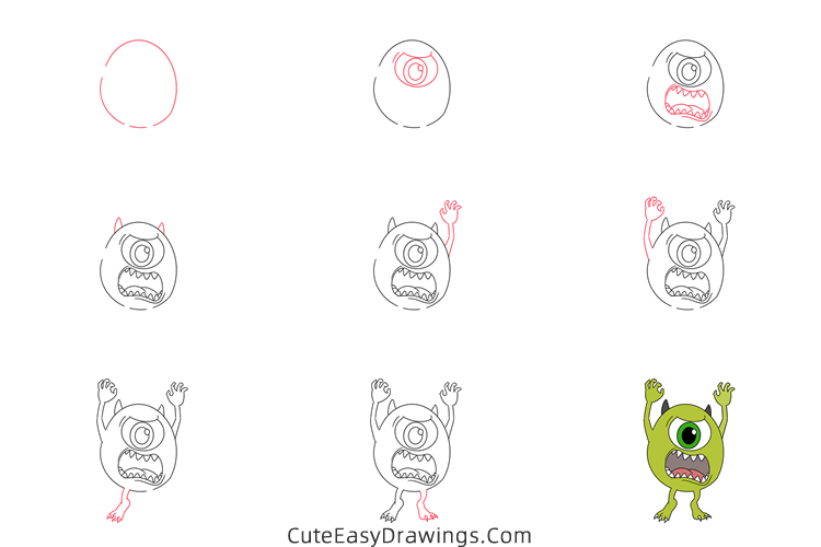 how to draw mike wazowski from monsters inc - www.cuteeasydrawings.com