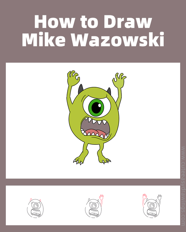 how to draw mike wazowski from monsters inc - www.cuteeasydrawings.com